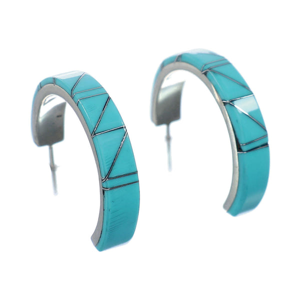 Sterling Silver Inlay Turquoise Post Hoop Earrings SN20463